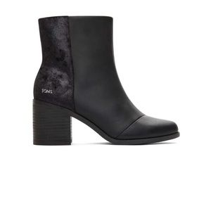 Toms Evelyn Black Suede And Plush Foil Heeled Boot